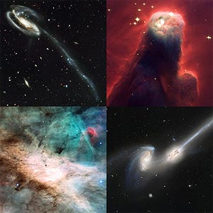 A collage of the first deep views taken by Hubble's newly installed  Advanced Camera for Surveys (ACS) in 2002