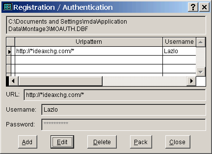 Registration / Authentication dialog