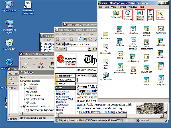 A typical main montage, which opens and arranges 5 application windows.